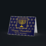 HAPPY HANUKKAH Menorah Star of David Personalised Holiday Card<br><div class="desc">Personalised HAPPY HANUKKAH Card. Stylish greeting card to celebrate HANUKKAH with menorah and Star of David. Dark blue background with faux gold Star of David and typography. Placeholder text on cover and inside greeting are customisable, so you can add your name and change the message. Choose from a wide selection...</div>