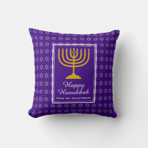 HAPPY HANUKKAH   Menorah   Star of David   Purple Cushion