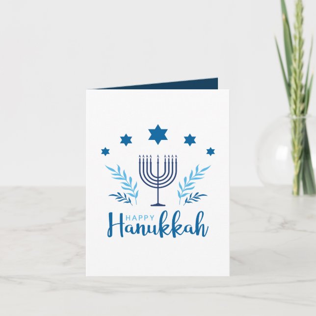 Happy Hanukkah Menorah Stars Customisable Card (Front)