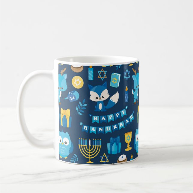 Happy Hanukkah Menorah Sufganiyot Cute Owl Gift Coffee Mug (Left)