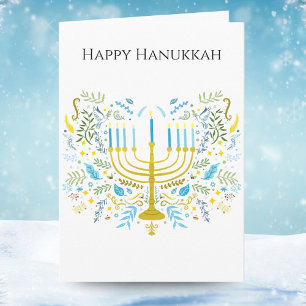 Happy Hanukkah Menorah with Flowers Card