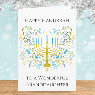 Happy Hanukkah Menorah with Flowers Granddaughter Card