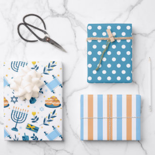 Happy Hanukkah Menorah Wrapping Paper Set of 3