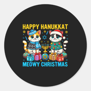 Happy Hanukkah - Meowy Christmas - Chrismukkah Classic Round Sticker