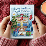 Happy Hanukkah Merry Christmas Card<br><div class="desc">Cute and whimsical Happy Hanukkah Merry Christmas card. Personalise with your own text.</div>