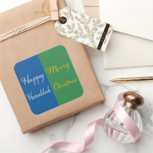 Happy Hanukkah Merry Christmas Dual Holiday Design Square Sticker