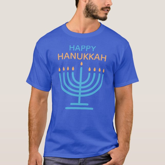 Happy Hanukkah Minimalist Blue Family Holiday T-Shirt (Front)