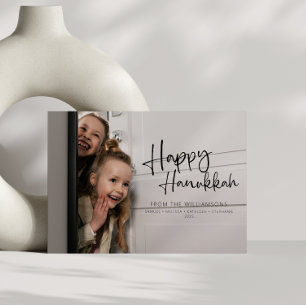 Happy Hanukkah Minimalist Family Names Photo Holiday Card