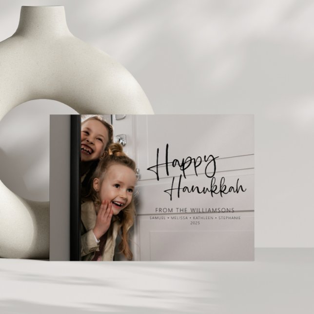 Happy Hanukkah Minimalist Family Names Photo Holiday Card (Creator Uploaded)