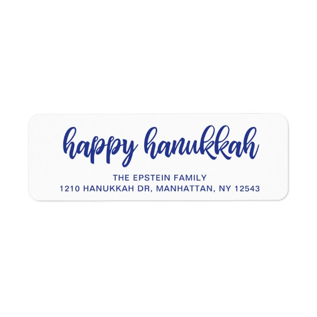 Happy Hanukkah Modern Blue Holiday Return Address Label (Front)