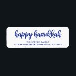 Happy Hanukkah Modern Blue Holiday Return Address Return Address Label<br><div class="desc">Modern return address label featuring a simple yet elegant design with "Happy Hanukkah" in bold navy blue typography over white. These custom return address labels are a great way to add a personal touch to your Hanukkah cards and make preparing them for the mail faster and easier. Coordinating items available...</div>
