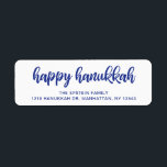 Happy Hanukkah Modern Blue Holiday Return Address Return Address Label<br><div class="desc">Modern return address label featuring a simple yet elegant design with "Happy Hanukkah" in bold navy blue typography over white. These custom return address labels are a great way to add a personal touch to your Hanukkah cards and make preparing them for the mail faster and easier. Coordinating items available...</div>
