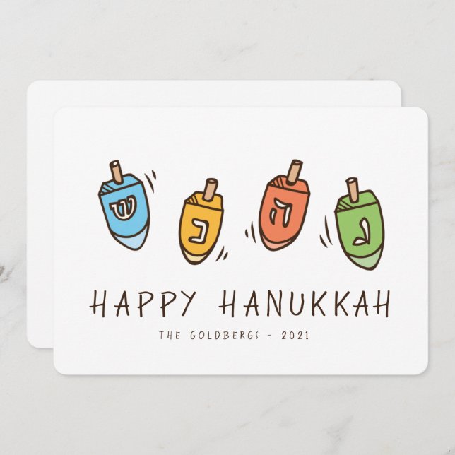 Happy Hanukkah Modern Dreidel Holiday Card (Front/Back)