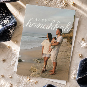 Happy Hanukkah Modern Family Photo Holiday Card