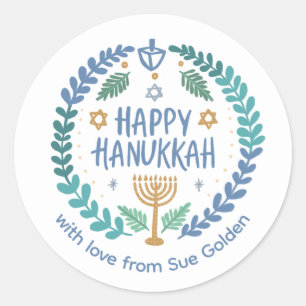HAPPY HANUKKAH Modern Hand-Drawn Custom Whimsical  Classic Round Sticker