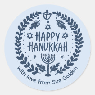 HAPPY HANUKKAH Modern Hand-Drawn Custom Whimsical  Classic Round Sticker