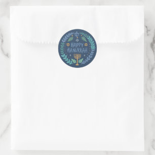 HAPPY HANUKKAH Modern Hand-Drawn Cute Whimsical  Classic Round Sticker