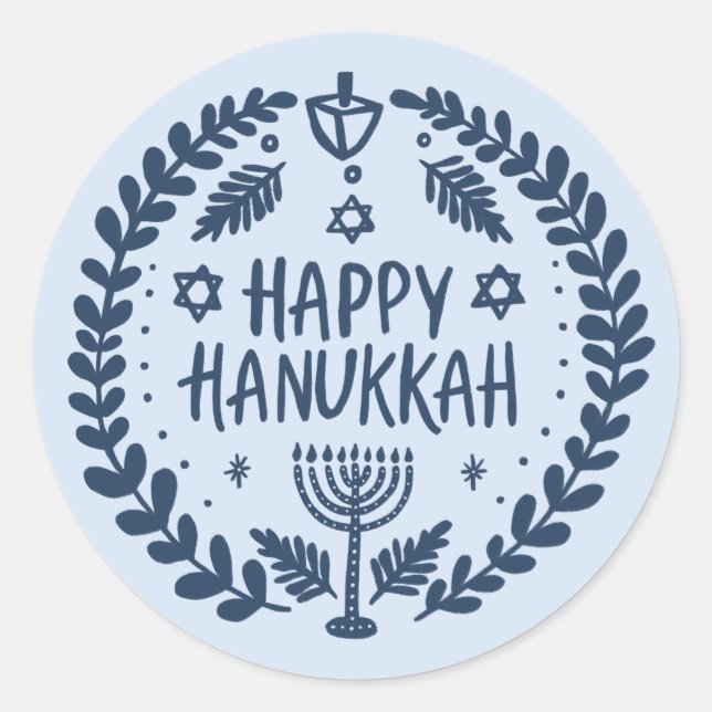 HAPPY HANUKKAH Modern Hand-Drawn Cute Whimsical  Classic Round Sticker (Front)