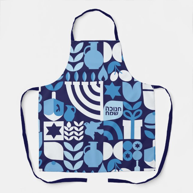 Happy Hanukkah Modern Hebrew Menorah & Stars Apron (Front)