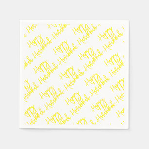 Happy Hanukkah Modern Holiday Typography Yellow Napkin