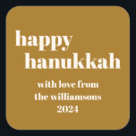 Happy Hanukkah Modern Honey Gold Personalised Square Sticker<br><div class="desc">Happy Hanukkah Modern Honey Gold Personalised Square Sticker</div>