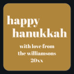 Happy Hanukkah Modern Honey Gold Personalised Square Sticker<br><div class="desc">Happy Hanukkah Modern Honey Gold Personalised Square Sticker</div>