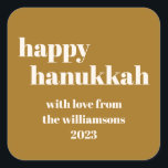 Happy Hanukkah Modern Honey Gold Personalised Square Sticker<br><div class="desc">Happy Hanukkah Modern Honey Gold Personalised Square Sticker</div>