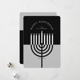 Happy Hanukkah Modern Menorah Candle Black & Grey Holiday Card