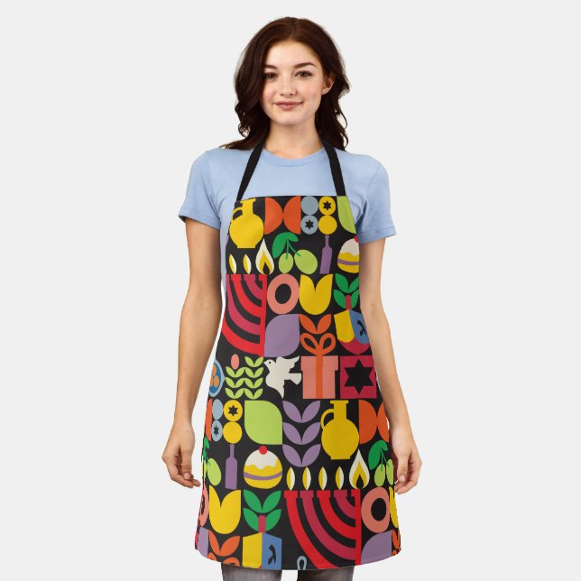 Happy Hanukkah Modern Menorah Latkes & Stars  Apron (Worn)