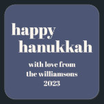 Happy Hanukkah Modern Navy Blue Personalised Square Sticker<br><div class="desc">Happy Hanukkah Modern Navy Blue Personalised Square Sticker</div>