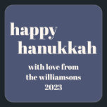 Happy Hanukkah Modern Navy Blue Personalised Square Sticker<br><div class="desc">Happy Hanukkah Modern Navy Blue Personalised Square Sticker</div>