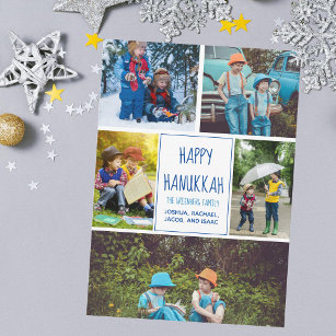 Happy Hanukkah Modern Photo Collage Cute Blue Card