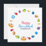 Happy Hanukkah Modern Photo Dreidel Star Name<br><div class="desc">This holidays design features the text "Happy Hanukkah" in modern red and blue typography surrounded by dreidels, gold coins, stars and sufganiyah. Personalised with your name and favourite photo on the back. #hanukkah #chanukah #holidays #seasonal #festive #modern #dreidel #star #coin #gold #starofdavid #design #designer #cards #greetings #greetingcards #stationery #photo #photocards...</div>