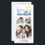 Happy Hanukkah Modern Script 3 Photo Holiday<br><div class="desc">Celebrate the holidays with this modern photo card.</div>