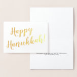 Happy Hanukkah modern script typography custom Foil Card<br><div class="desc">Happy Hanukkah modern script typography elegant Foil Card.  Choose from gold or silver foil.
With fully customisable black text inside card.
The design is simple and elegant and can be also used in a professional,  business,  office setting,  as it is fully customisable.</div>