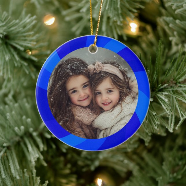 HAPPY HANUKKAH Modern Swirl Star Custom PHOTO Ceramic Ornament (Tree)