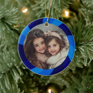 HAPPY HANUKKAH Modern Swirl Star Custom PHOTO Ceramic Ornament