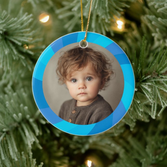 HAPPY HANUKKAH Modern Swirl Star Custom PHOTO Ceramic Ornament (Tree)
