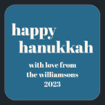 Happy Hanukkah Modern Teal Blue Personalised Square Sticker<br><div class="desc">Happy Hanukkah Modern Teal Blue Personalised Square Sticker</div>