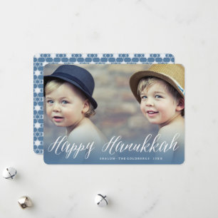 Happy Hanukkah Modern Trendy White Script Photo Holiday Card