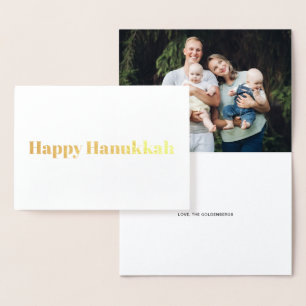 Happy Hanukkah modern typography custom photo Foil Card