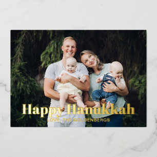 Happy Hanukkah modern typography custom photo Foil Holiday Card