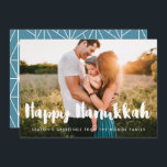 Happy Hanukkah Modern typography family photo Holiday Card<br><div class="desc">A modern typography for this photo cards collection. To customise with your favourite family picture. You can also easily change the colour of the font or the geometric background to your liking.</div>