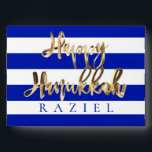 Happy Hanukkah Money Gift Blue and White Envelope<br><div class="desc">Happy Hanukkah Money Gift Blue and White Striped Pattern in Israeli Flag Colours with Elegant Faux Gold Script Happy Hanukkah Envelope</div>