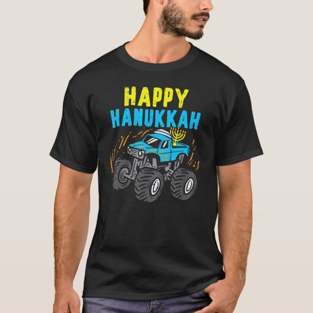 Happy Hanukkah Monster Truck Jew Kids Toddler Boys T-Shirt (Front)