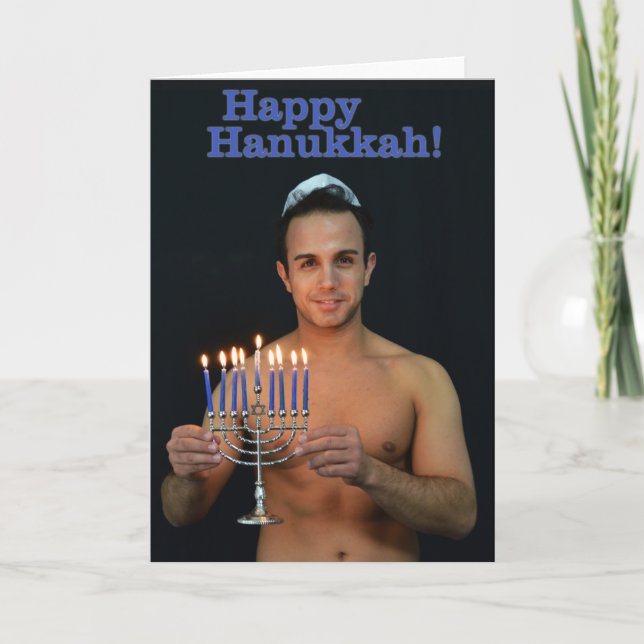 Happy Hanukkah - On shirtless Holiday Card (Front)
