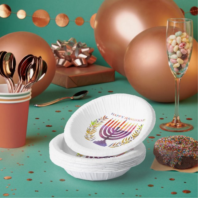Happy Hanukkah Paper Bowls Paper Plate (Multi)