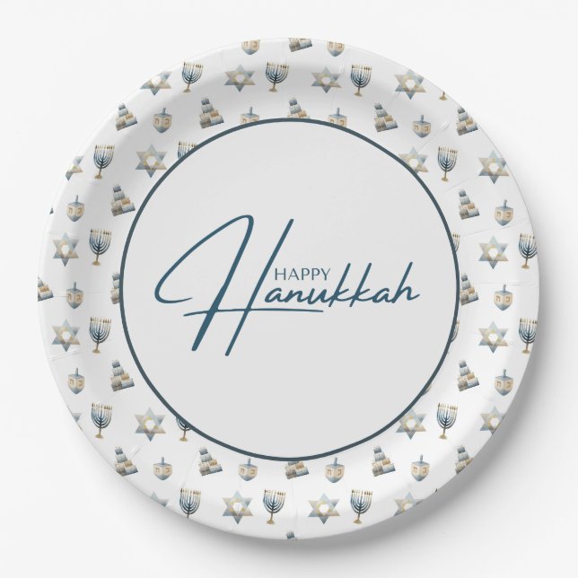 Happy Hanukkah Paper Plate (Front)