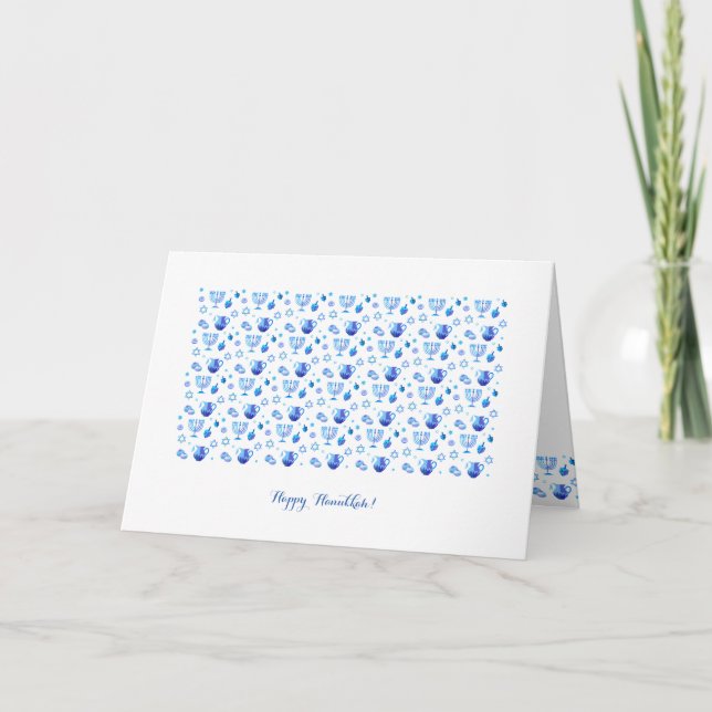 Happy Hanukkah Party Beautiful Blue Decoration Card (Front)