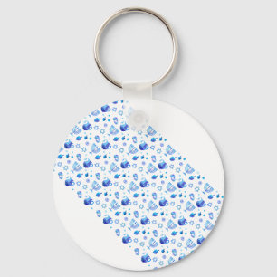 Happy Hanukkah Party Beautiful Blue Decoration Key Ring